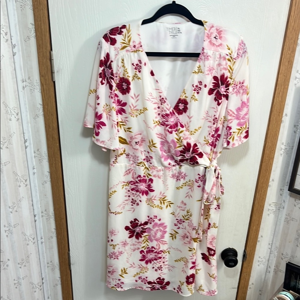 Time and Tru Pink and Red Wrap Sundress